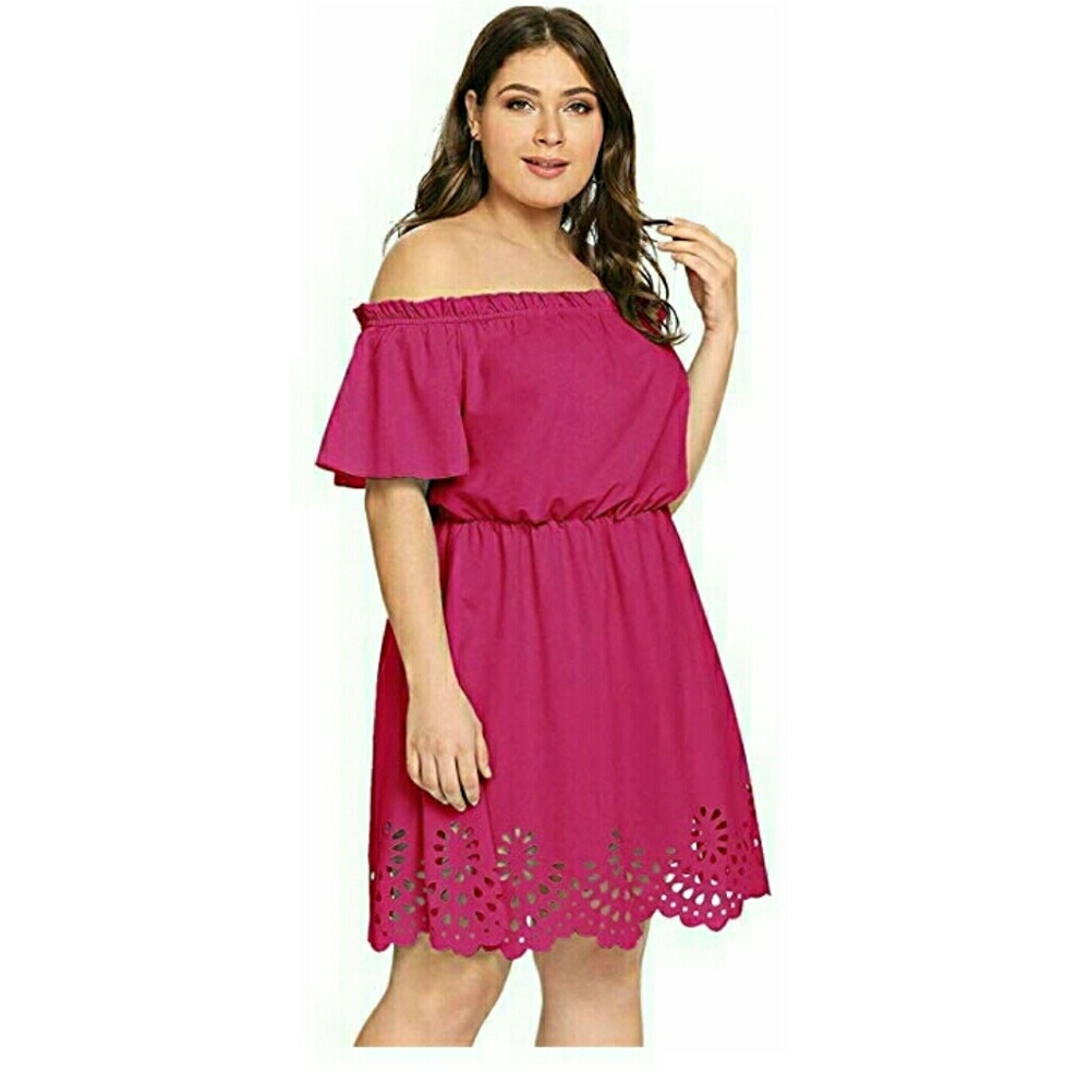 Plus size off the shoulder laser cut dress